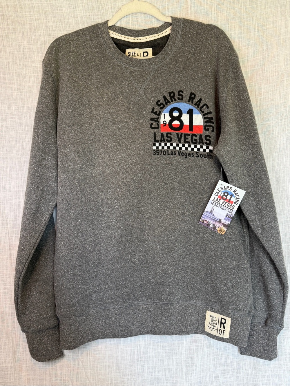 NWT Roots of Fight Caesars Racing 1981 Las Vegas Sweatshirt Grey L Vintage 80s - Picture 4 of 10